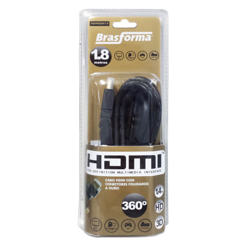 Embalagem Cabo HDMI 1.4V 1.8 metros 360° - Brasforma HDMI00418