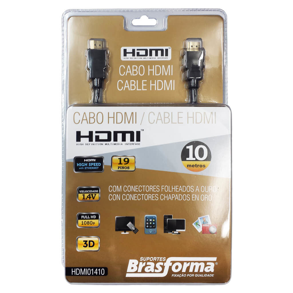 Cabo HDMI 1.4V 10m Full HD – Brasforma HDMI01410